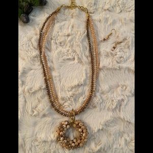Medallion necklace and earrings Mexican handcrafted plated gold Crystal beads